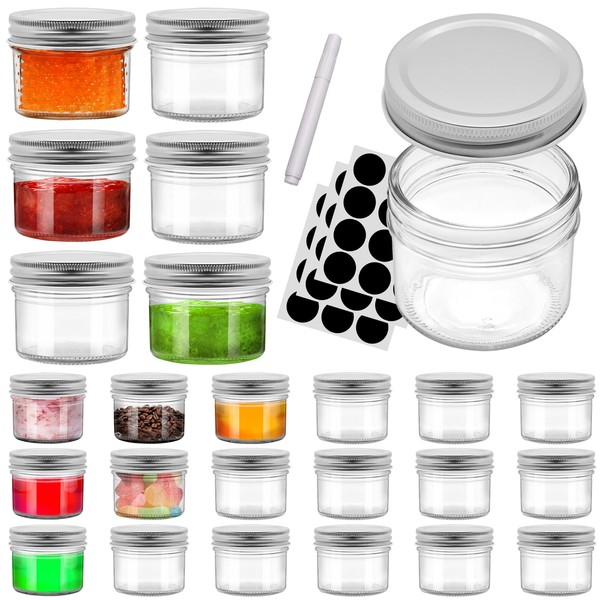 REUJIHXY 24Pcs 4oz Mason Jars Airtight Lids Glass Canning Jars