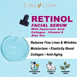 Retinol Serum for Face w/Hydrating Hyaluronic Acid, Collagen, Vitamin E and Aloe vera. Anti-Aging Facial Serum, Tighten Lift Hydrate & Plump All Skin Types, Reduce Fine Line & Wrinkles 2 Fl Oz