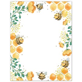 Whaline 60 Sheets Bee Stationery Letterhead Paper 8.5 x 11 Inch Double-Sided Printing Border Paper Bee Honeycomb Letter Writing Paper for Baby Shower Birthday Invitation Office Printing