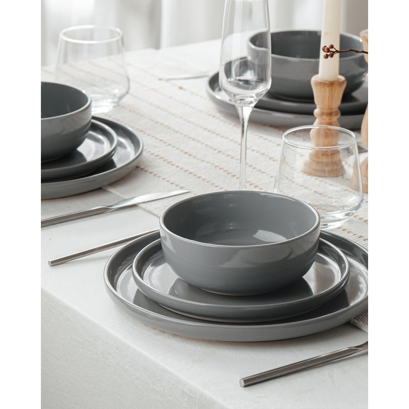 Famiware Milkyway Stoneware Dinnerware Sets with Pasta Bowls, Service for