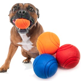 Pet Touch Solid Core Rubber Ball HIGH BOUNCING Dog Toys Indestructible Virtually Tough Dog Toys Interactive Dog Toys Strong Rubber Balls for dogs (Medium(60mm), 3 Balls (Blue+Red+Orange))