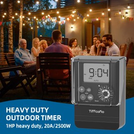 New Digital Outdoor Timer Waterproof, Dial Programmable Method, Outdoor Pool Pump Timer with 2FT Extension Cord, 2 Grounded Electrical Outlets for Lights, 6 Sets of Programs, 20A/2500W (Digital)