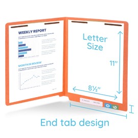50 Orange End Tab Fastener File Folders - Reinforced Straight Cut Tab - Durable 2 Prongs Designed to Organize Standard Medical Files, Receipts, Office Reports, and More - Letter Size, Orange, 50 Pack