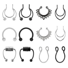 HekouJiub 12 Stück Nasenpiercing Stechen Hufeisenringe Chirurgenstahl Clip-On Septum Piercing Ring Edelstahl Nasenring Piercing Hypoallergen Septumring ohne Piercings Unisex Helix Piercings