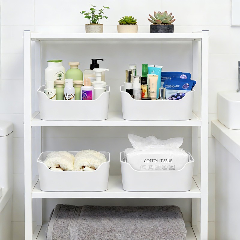 Small Plastic Storage Basket with Handles, Durable Organizer Bin, Open-Top