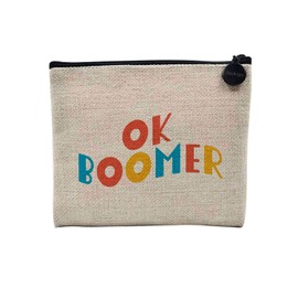 Tasche aus Leinen – Kollektion Witz Humor Wortspiele Jahrgang Geschenkidee Lustig – Kosmetiktasche aus Leinen in Leinenoptik – Kulturbeutel – Geldbörse, Ok Boomer, 15 x 10 cm, Kosmetiktasche