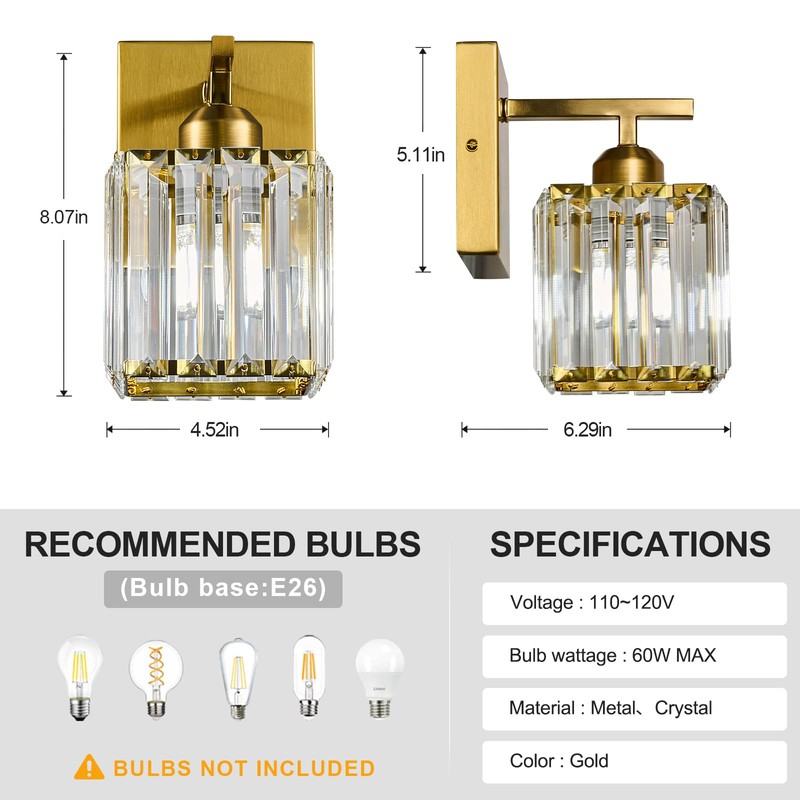 FDPBY Wall Sconces Crystal Gold Wall Sconce Set of Two