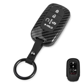 x xotic tech for Honda Key Fob Cover, Carbon Fiber ABS Key Shell Case w/Black Silicone Button Keychain, Smart Keyless Entry Key Protector for Accord Civic CRV HRV Pilot 2022+ 5-Buttons