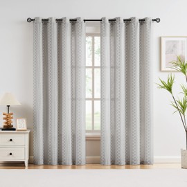 Fragrantex Grey Semi Sheer Curtains 95 Inch Length for Bedroom, Boho Print Curtains Window Treatments for Living Room, Geometric Grommet Top 2 Panels Drapes, 50”W x 95”L x2