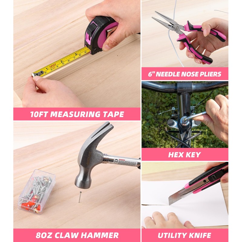 DIFFLIFE 147 Piece Pink Power Drill Drivers Tool Set with