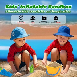 Inflatable Large Sandbox, Kids Thickened Foldable Sand Box with Pump for Party Backyard Garden Lawn Play Sand Pit Outdoor Indoor Includes Patches, 77.8" x 57.5"