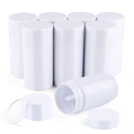 8 Pcs 2.5oz/75ml Plastic Deodorant Container Empty Round Twist-Up Deodorant Bottle Bottom Filling Lip Balm Tubes for DIY Lipstick Crayon Chapstick Cosmetic - White
