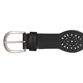 Lucky Brand Women's Tapered Perforated Leather Belt with Harness Buckle, Black, X-Large