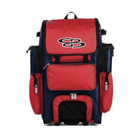 Boombah Rolling Superpack Baseball/Softball Gear Bag - 23-1/2" x 13-1/2" x 9-1/2" - BRSP2C23 Navy/Red - Telescopic Handle - Holds 4 Bats - Wheeled Version