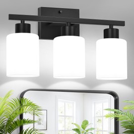 3-Light Bathroom Light Fixtures, Black Vanity Lighting Fixtures with Milky White Frosted Glass Shades, Bathroom Wall Lamp with E26 Socket, for Mirror, Living Room, Bedroom