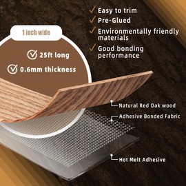 GSCIT Club Red Oak Edge Banding, 1 inch x 25ft roll of Veneer Edge Banding Pre-glued Flexible, Real Wood Tape Banding for Cabinet Repair Furniture Restoration, ZYKJ-1-25-RedOak