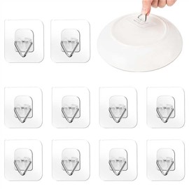 Bilillo - Paquete de 10 perchas verticales invisibles, ganchos de plástico adhesivos de 2.2 pulgadas para colgar placas decorativas, arte de pared y obras de arte pequeñas