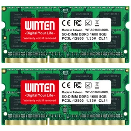 WINTEN WT-SD1600-D16GBL 5648 Laptop Memory 16 GB (2 x 8 GB), PC3L-12800 (DDR3L 1600), Low Voltage Support, DDR3L SDRAM SO-DIMM Internal Memory, Additional Memory
