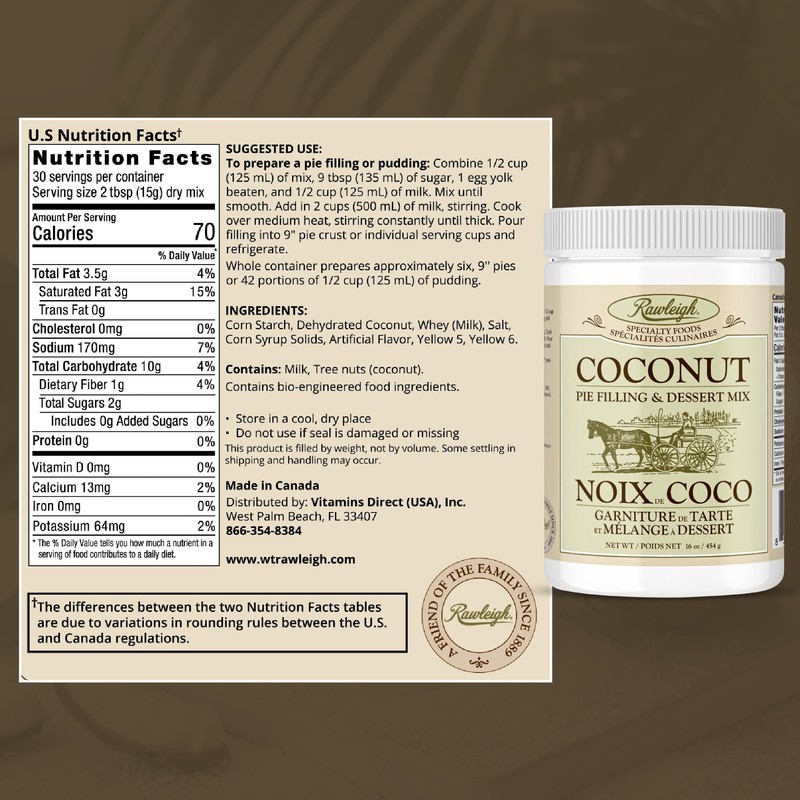 Rawleigh Coconut Pie Filling & Dessert Mix: 16 oz /