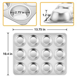 Homikit 1 Pack Muffin Pan, Stainless Steel Muffin Tin with 12 Cups Regular Size, Nonstick Metal Cupcake Tray Egg Bites Mold for Baking, Non Toxic & Rust Free, Oven & Dishwasher Safe