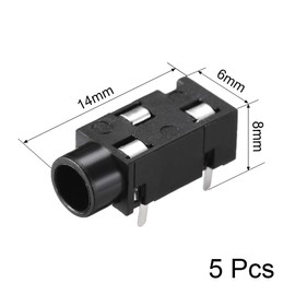 sourcing map PJ-320 3.5 mm Audio Socket Connector PCB Mounting Indoor Socket 3-Pin Pack of 5