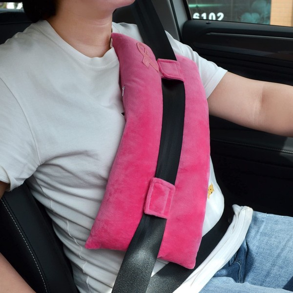 Almohada para cinturón de seguridad para poscirugía, comodidad para mastectomía, cáncer de mama puerto, marcapasos, cirugía cardíaca, apoyo para recuperación de cirugía cardíaca, cuidado del paciente, almohada de viaje para coche (rosa)