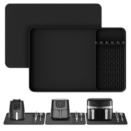 Silicone Heat Resistant Mats for Countertop,24x16 Inch Air Fryer Mat with Kitchen Accessories Holder Pad for Microwave/Oven,Compatible with Ninja/Cosori/Chefman/Toshiba,Kitchen Countertop Protector