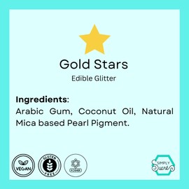 Dye-Free Edible Glitter Stars - Vegan, Gluten-Free & Non-Toxic | Perfect for Cakes, Cupcakes, Drinks & Desserts by Simply Sucré (Gold, 2 Grams)