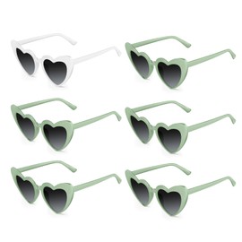 Bouiexye 1 Pack White 5 Pack Sage Green Heart Shaped Sunglasses Bachelorette Vintage Heart Glasses for Women Wedding Bridal Party Decorations