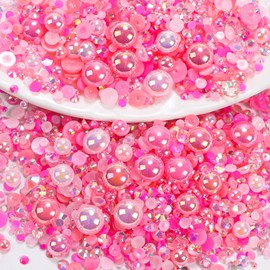 Pink Resin Rhinestones, Pink Pearls Nail Charms Flatback Jelly Resin Rhinestones for Bedazzled Gems, Half Pearls for Crafting Nails Face Eyes Makeup Tumblers Bottles Crafts