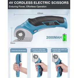 Cordless Electric Scissors Cardboard Cutter- 4V Box Cutter with Self-Sharpening Blade Rechargeable Rotary Cutter Heavy Duty Cutting Tool for Cardboard, Carpet, Fabric, Leather, Plastic etc