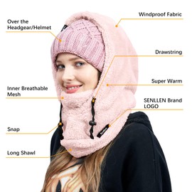 Senllen Balaclava Cold Weather Fleece Windproof Ski Mask Winter Breathable Thermal Face Mask Neck Warmer Scarf Helmet Hood for Men/Women Pink