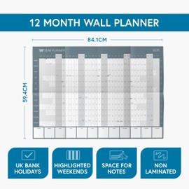 2025 Year Wall Planner by Clear Mind Concepts® - Large A1 (84.1 x 59.4cm) Calendar - Includes All Bank Holidays - Ideal for Home, Work, Students & Office - Delivered Folded in an Envelope