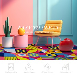 PUREFULL Carpet Floor Tiles, 0.35" Pile Height Non-Adhesive Carpet Squares, 16x16 Carpet Tiles with Silicone Non-Slip Padding, Seamless Appearance for Easy Installation, 12Tiles(Colorful Geometric)