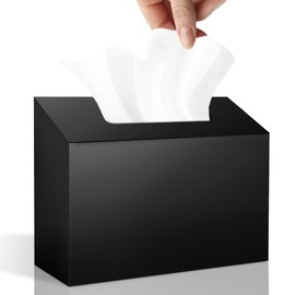 Acrylic Hand Towel Box Cover Holder for Kleenex, Disposable Paper Hand Towels Holder, Bottom Pull-Out & Wall-Mounted, Paper Towel Dispenser Suitable for Home, Office, Bathroom (Glossy Black)