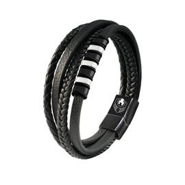 SHIEAGLELD Men's Leather Bracelet with Stainless Steel Magnetic Clasp Braided Bracelet for Men and Exclusive Jewellery Box for Men, Gift Idea, Stainless Steel