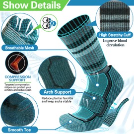 ANTSANG Merino Wool Hiking Socks for Men & Women Thermal Warm Winter Thick Cozy Athletic Crew Work Boot Gift Socks Stocking Stuffers 5 Pairs(Green/Grey/Black,M)