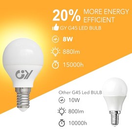 GY GY E14 LED Bulb 8W (80W Equivalent), 880 Lumens 4000K Neutral White, G45 E14 LED Energy Efficiency Bulb, E14 LED 280 Beam Angle Non-Dimmable, Pack of 6