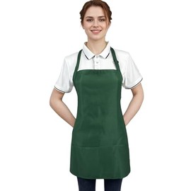 Waterproof Apron for Women with 3 Pockets, Short Cooking Aprons for Men Chef Kitchen BBQ Grilling, Syzornk Adjustable Bib Apron with Ultra-Long Belt, Green