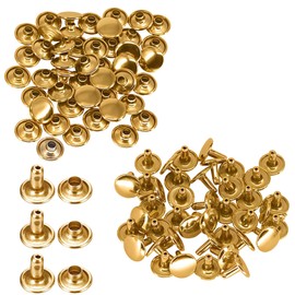 Trimming Shop Double Cap Studs Rose Gold Tubular Rivets for Bags, Straps, Leather Crafts, Dog Collar, Sewing, Decoration, Shoes, Clothing Repair - Gold, 5 mm