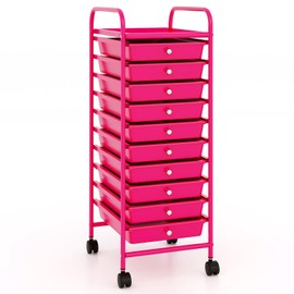 ARLIME 10-Drawer Storage Cart, 10 Drawer Trolley, Rolling Organizer Cart, Scrapbook Paper Organizer, Suitable for Office and School, Rolling Office Storage Tools (Hot Pink)