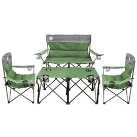 Northroad Folding Camping Chair Set of 4, Portable Collapsible Conversation Set w/1 Sofa, 2 Single Chairs, 1 Table for Family Patio, Outdoor Travel, Beach(Green)