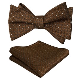 Alizeal Mens Polka Dot Self Tied Bow Tie and Pocket Square Set, Brown