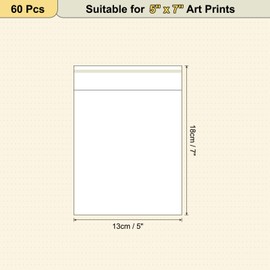 sourcing map 7.1"x 5.1" Acid-Free Picture Sleeve, 60 Pack Crystal Clear Photo Sleeves Storage Bags Transparent Sealing Bag for 5.1"x 5.9" Art Prints, Pictures, Photos, Frame Mats Mattes