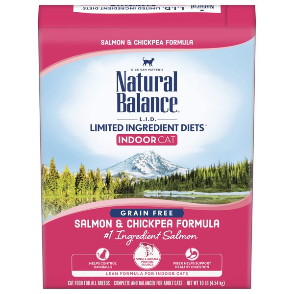 Natural Balance Limited Ingredient Diet Salmon & Chickpea | Indoor Adult Cat Grain-Free Dry Cat Food | 10-lb. Bag