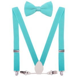 EOAYONY Mens Suspenders and Bowtie Set Elastic for Wedding Teal 47''