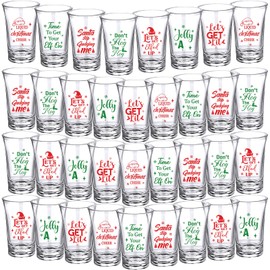 Sliner 35 Pcs Christmas Cup 1.2 oz Santa Let's Get Elfed up Glass Set Stemless Acrylic Christmas Funny Cups for Christmas Party Favor Night Club Drinking Gifts Supplies