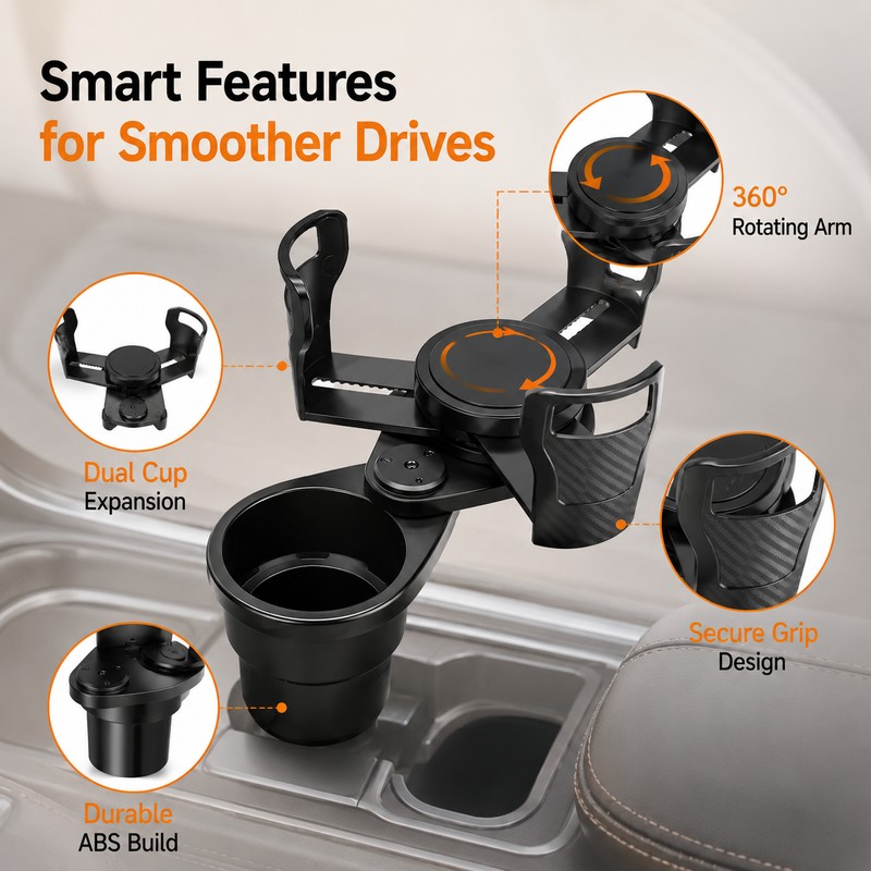 360° Rotating Dual Car Cup Holder Organizer for Center Console