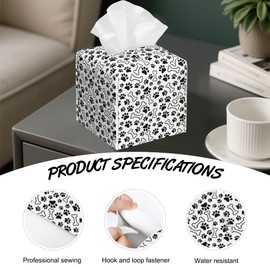Animal Paws Tissue Box Cover,Dog Bones PU Leather Tissue Box Holder Square,Modern Home Decoration for Bathroom Living Room Kitchen Office Car,5.2"×5.2"×5.2"