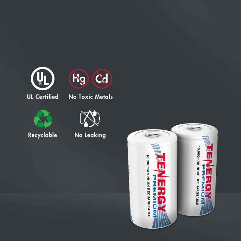 Tenergy Combo: 4 pcs Premium D Size Rechargeable Batteries High